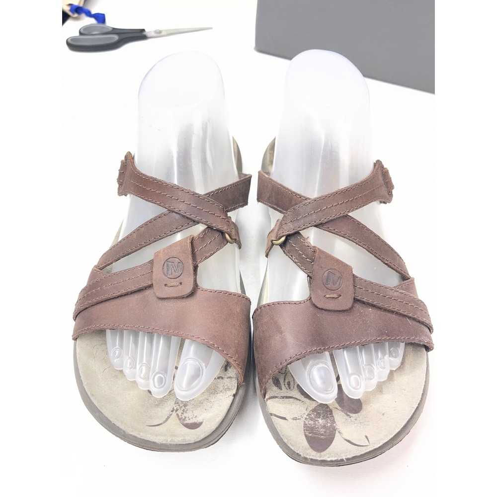 Merrell Terran Lattice II Brown Leather Strappy Sandals Womens Comfort Hiking
